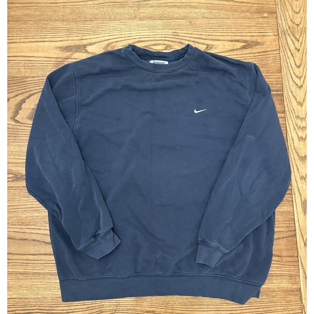 Vintage Y2K Nike Men's XL Navy Silver Tags Swoosh Crewneck Sweatshirt‎